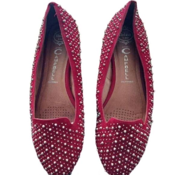 Jeffery Campbell MARTINI Loafers Red Suede Silver Studs  Size 11 - Picture 9 of 10